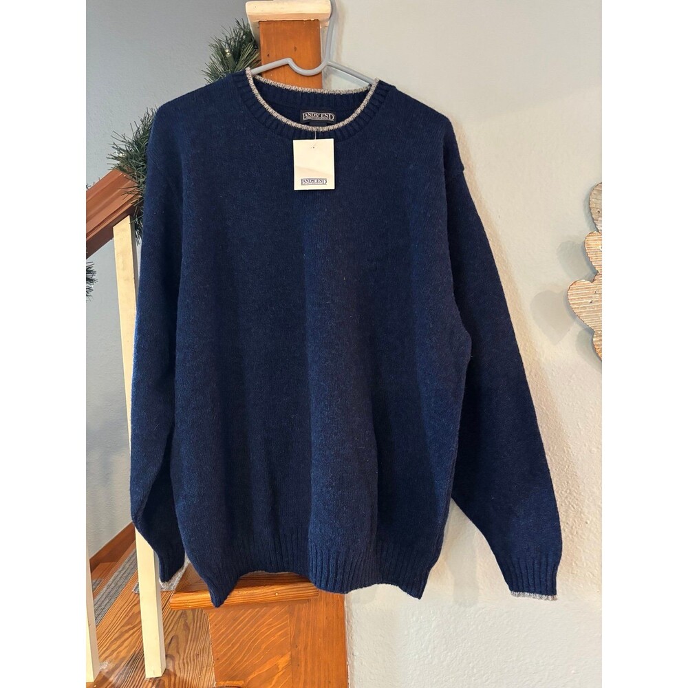 Lands' End direct merchants Blue Crewneck Sweater vtg NWT XL 100% wool USA made